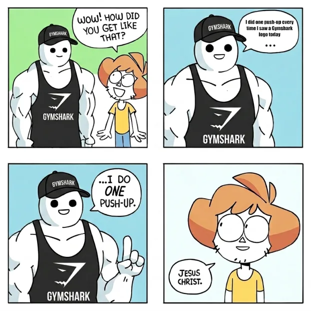 Gymshark comic meme ad example