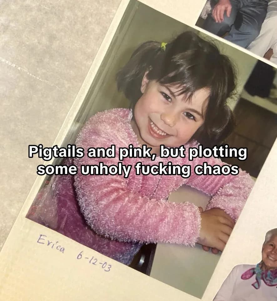 An awkward school portrait captioned with a funny relatable TikTok-style meme line generated automatically by AI