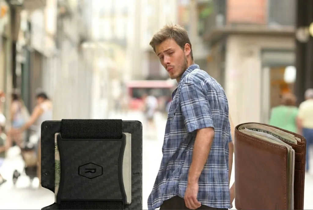 Ridge distracted boyfriend meme ad example
