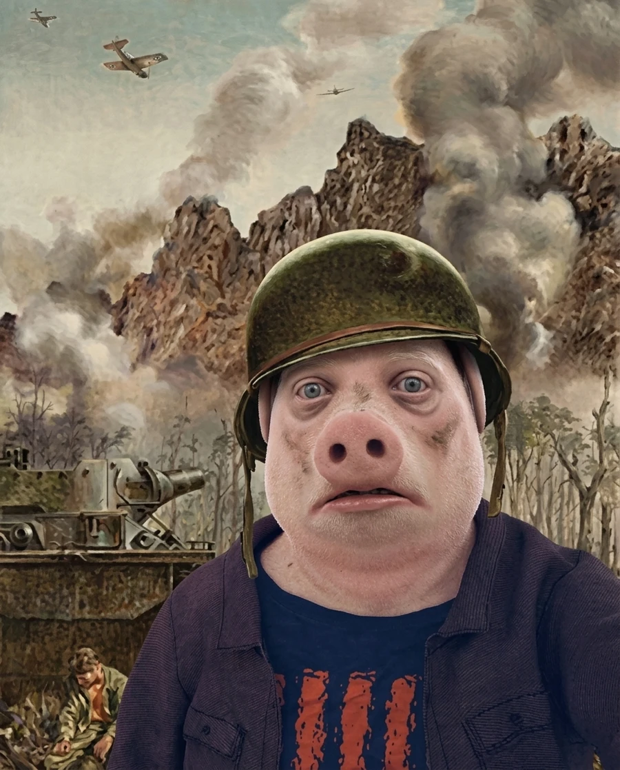 John Pork as a 1000 yard stare meme