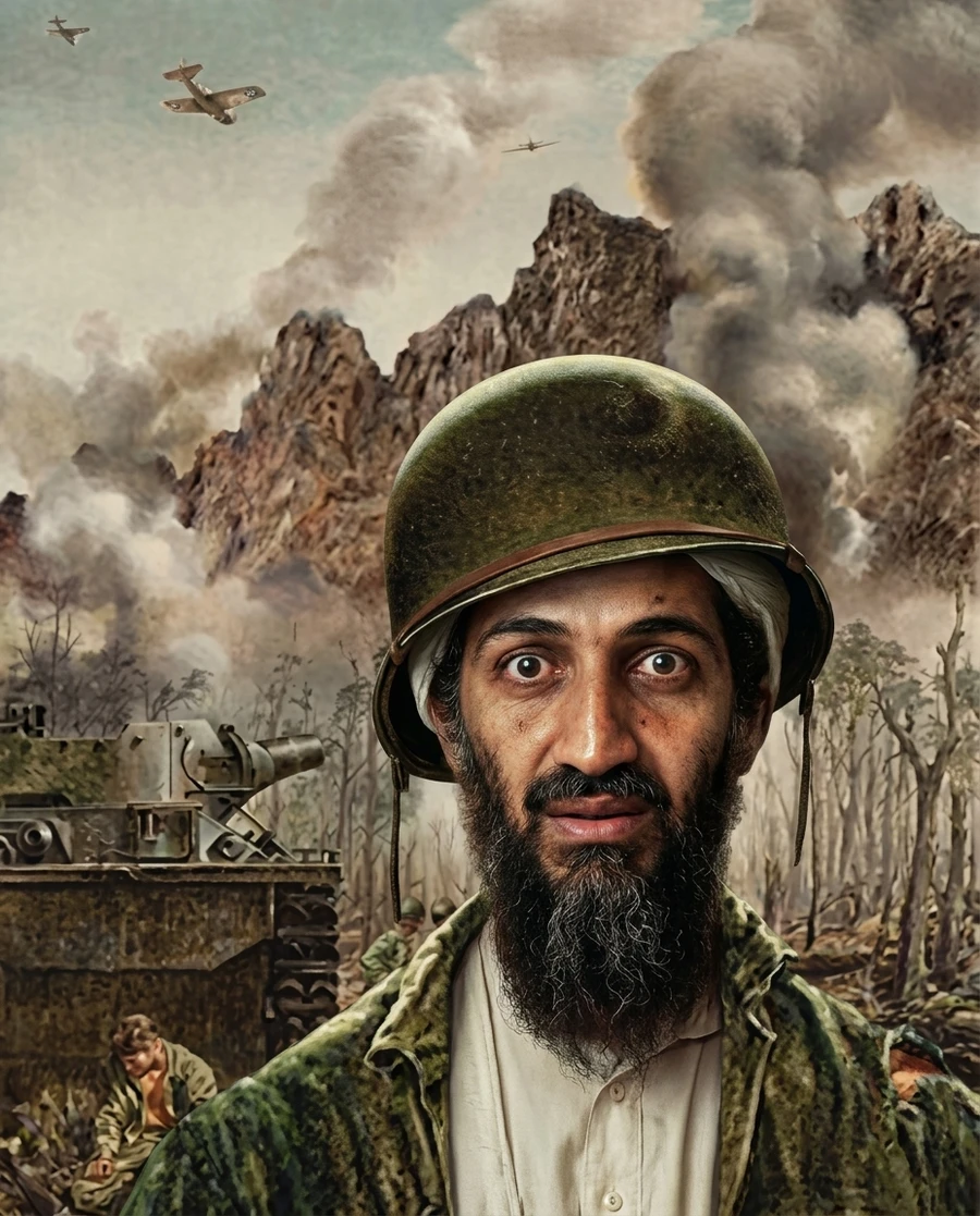 Osama Bin Laden as a 1000 yard stare meme